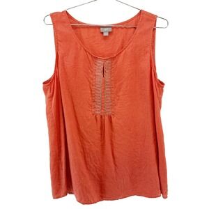 J. JILL 100% Linen Boho Chic Beaded Tank Top • Large • coral, orange • beach